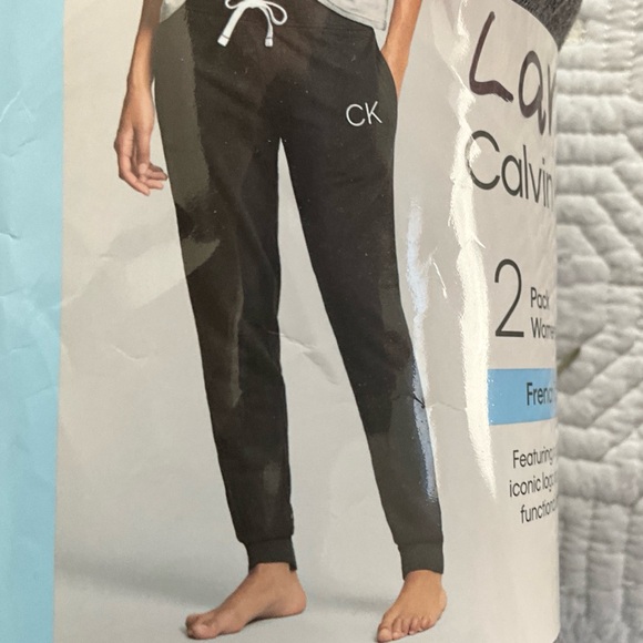 Calvin Klein Set of 2 French Terry Logo Joggers w/ Pockets Black Gray Sz Large - Picture 9 of 9
